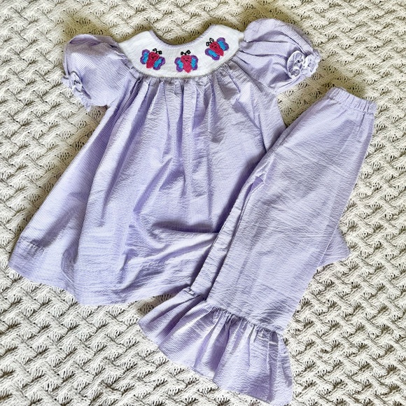 Smock Monkey 5T Butterfly Purple Seersucker Set - Picture 1 of 8